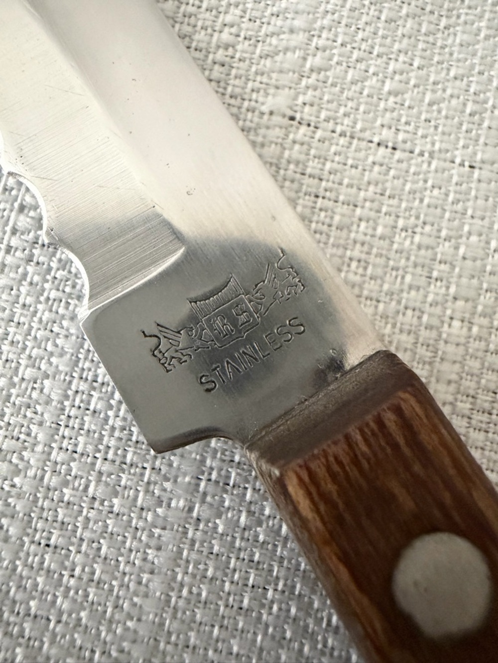 Vintage Stainless Serrated Knife Wood Handle 
R.S. Made in Japan Exc Cond
(F144) - Picture 3 of 10